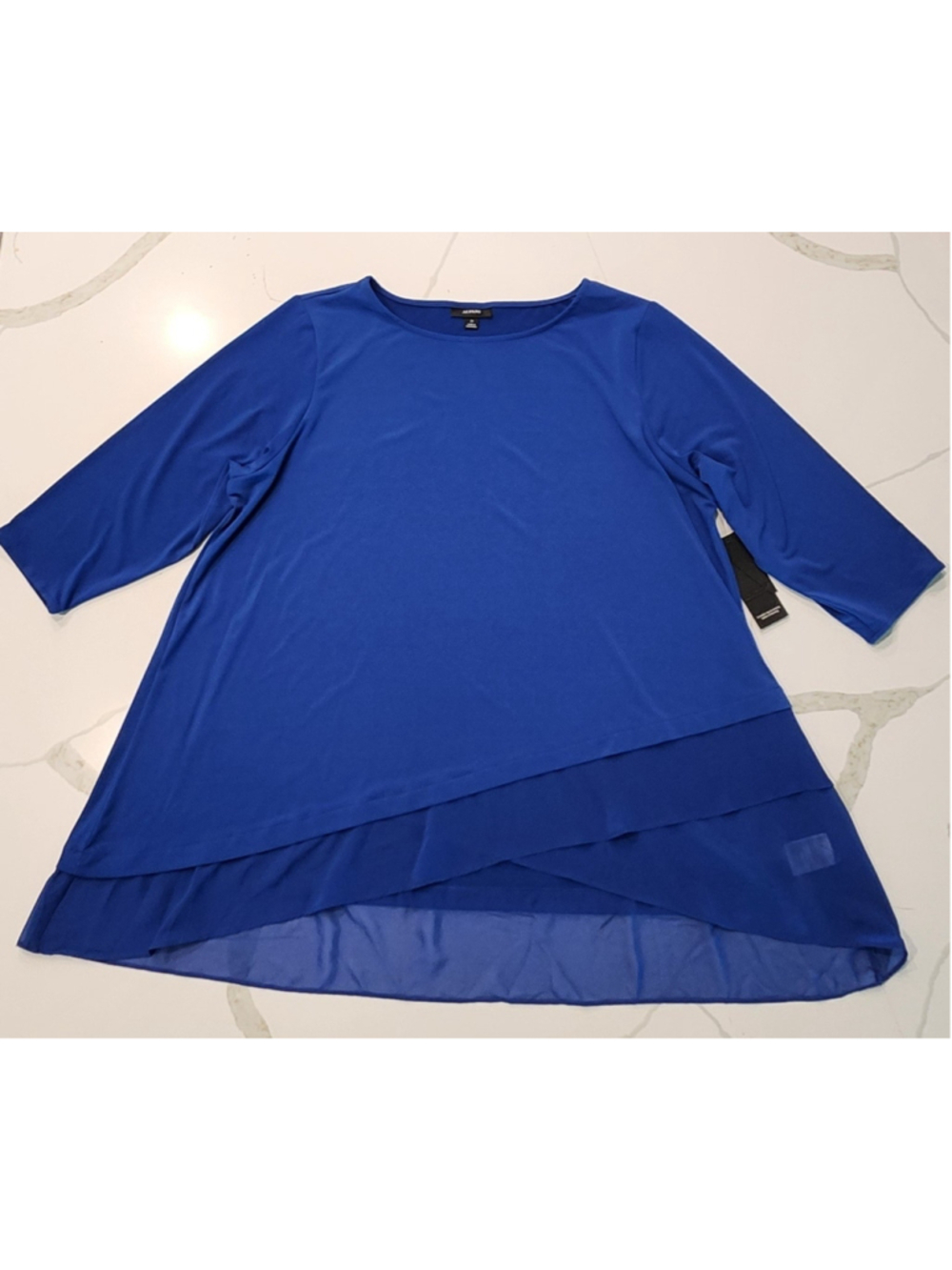 Alfani Elements 3X Cobalt Blue Asymmetric Tunic Top 3/4 Sleeve Plus Size NWT - Picture 9 of 14